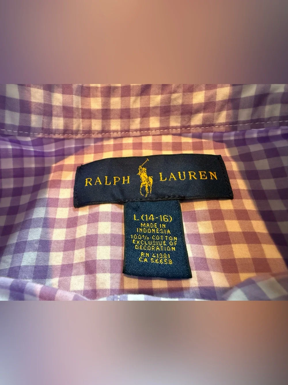 Ralph Lauren Polo Purple/Orange Button Down Shirt Boys Size L 14-16 Lot Of 2